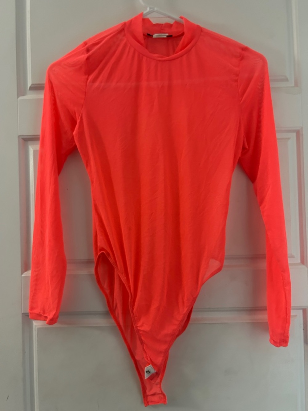 Neon Coral Long-Sleeve One-Piece Bodysuit